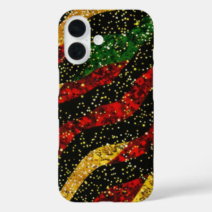 Coque Pour iPhone 16 Rouge Jaune Noir Vagues de Parties scintillant fes
