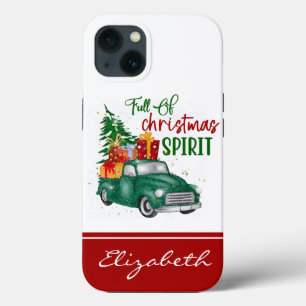 Case-Mate iPhone Case Rouge moderne et vert plein de Noël Spirit Camion