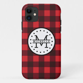 Coque Case-Mate Pour iPhone Rouge noir Buffalo Plaid Nom de la sériole Monogra