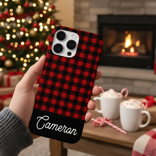 Coque iPhone 16 Pro Max Rouge & Noir Plaid Buffalo Personnalisé