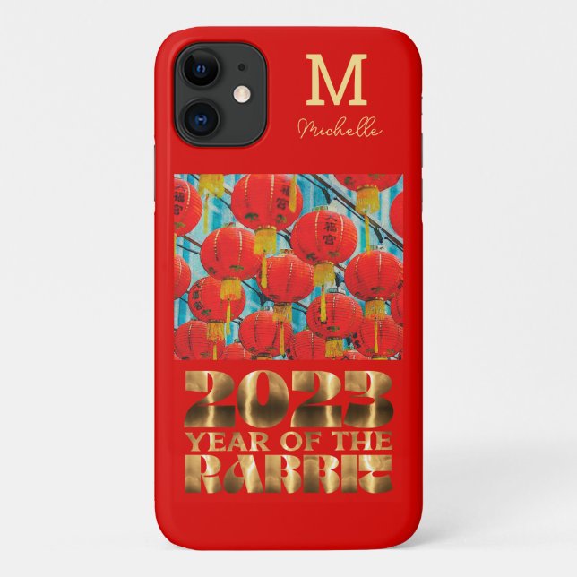 Coques Case-Mate iPhone Rouge Or Monogramme Initial Nouvel An Lunaire du L (Dos)