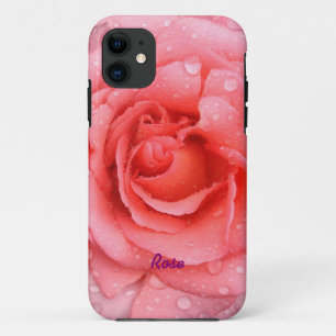 Coque iPhone 11 Rouge romantique rose personnalisée gouttes d'eau