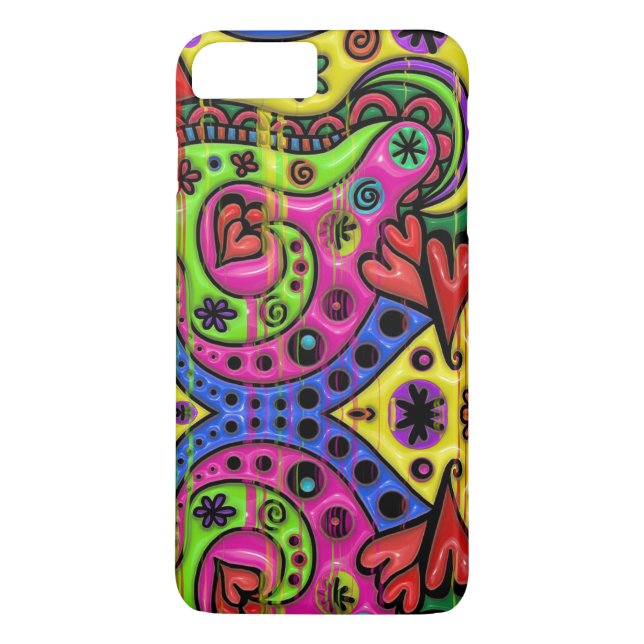 Coques Case-Mate iPhone Rouge rose et Coeurs verts Étoiles et fleurs (Dos)