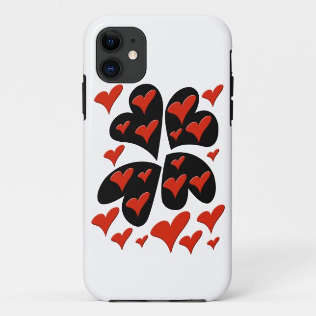 Coques Case-Mate iPhone Rouge sur les coeurs noirs (Dos)