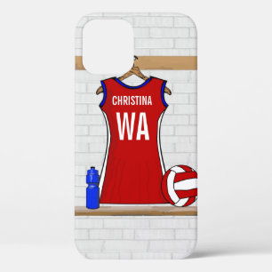 Coque iPhone 12 Rouge uniforme de net-ball fait sur commande avec