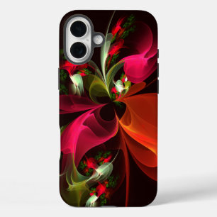 Coque Pour iPhone 16 Plus Rouge Vert Floral Moderne Art Abstrait Motif #02