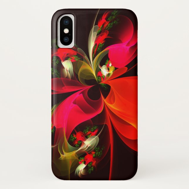 Coques Case-Mate iPhone Rouge Vert Floral Moderne Art Abstrait Motif #02 (Dos)