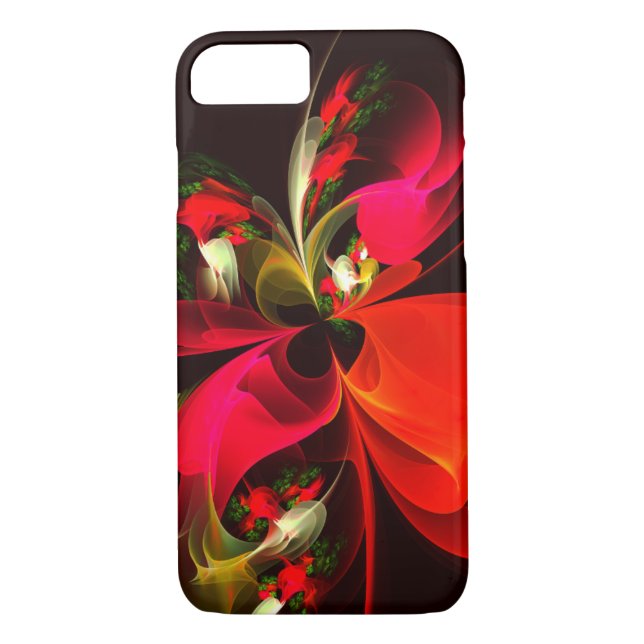 Coques Case-Mate iPhone Rouge Vert Floral Moderne Art Abstrait Motif #02 (Dos)