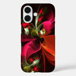 Coque Pour iPhone 16 Rouge Vert Floral Moderne Art Abstrait Motif #02