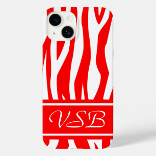 Coques Pour iPhone Rouge Zèbre imprimé avec monogramme