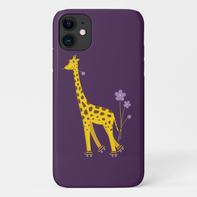 Coques Case-Mate iPhone Rouleau violet Patinage drôle Cartoon Giraffe (Dos)