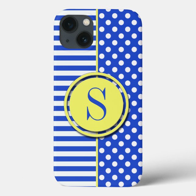 Coques Case-Mate iPhone Royal Blue Combinaison Pois Et Bandes (Verso)