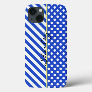 Case-Mate iPhone Case Royal Blue Pois and Stripes par ShirleyTaylor