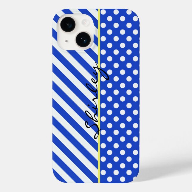 Coques Case-Mate iPhone Royal Blue Pois and Stripes par ShirleyTaylor (Verso)