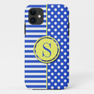 Coque Case-Mate Pour iPhone Royal Blue Pois et stries-Monogram STaylor