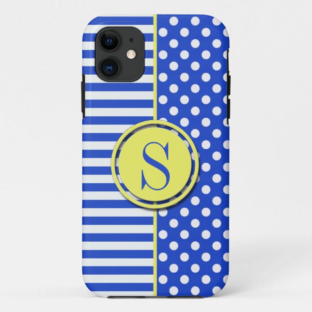Coques Case-Mate iPhone Royal Blue Pois et stries-Monogram STaylor (Dos)