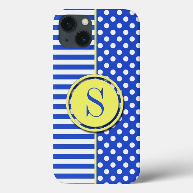 Coques Case-Mate iPhone Royal Blue Pois et stries-Monogram STaylor (Verso)