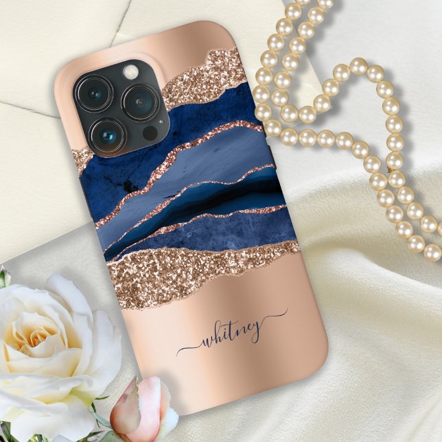 Coques Case-Mate iPhone Royal Blue Rose Gold Liquid Ink Marble élégant (Créateur téléchargé)