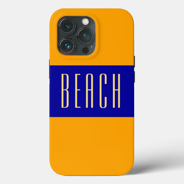 Coques Case-Mate iPhone Royal Blue Yellow Orange Stripes Slide BEACH Texte (Verso)