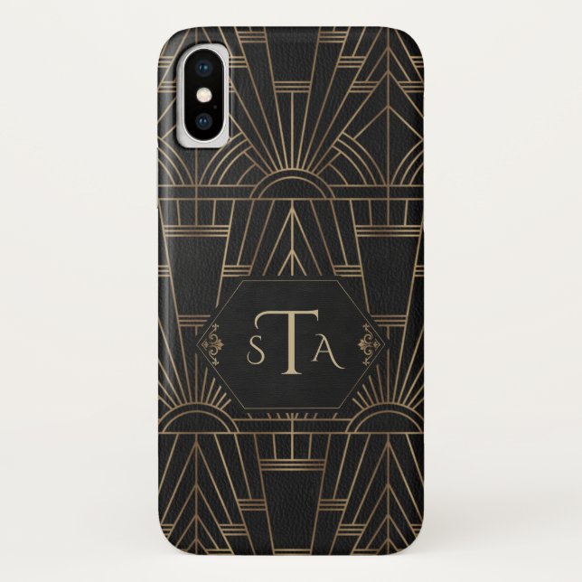 Coques Case-Mate iPhone Royal Gold Black Great Gatsby 20s Style Monogramme (Dos)