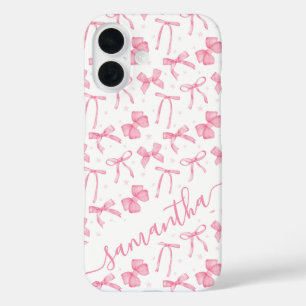 Coque Pour iPhone 16 Ruban Coquette Rose Esthétique Nom Personnalisé