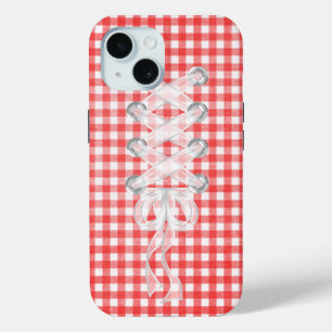 Coque Case-Mate iPhone Ruban de corset à lacets sur gingham