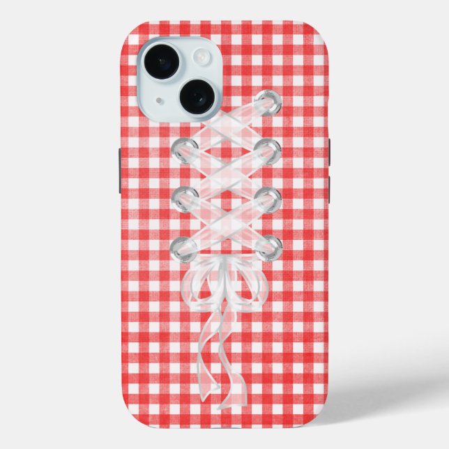 Coques Case-Mate iPhone Ruban de corset à lacets sur gingham (Verso)
