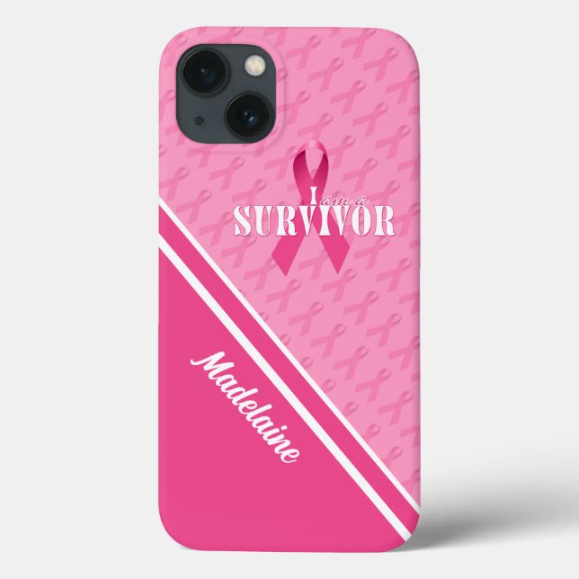 Coques Case-Mate iPhone Ruban de reconnaissance rose avec nom (Verso)