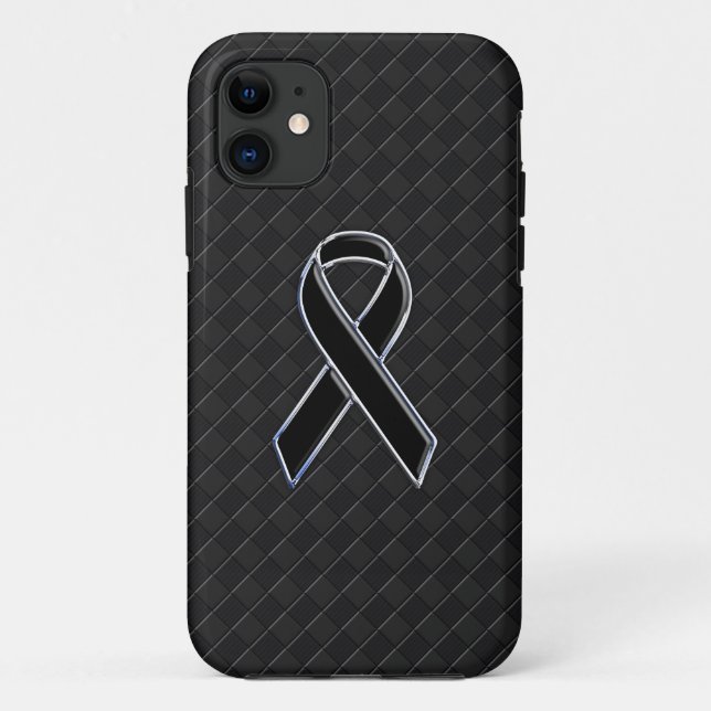 Coques Case-Mate iPhone Ruban de sensibilisation noir chromé élégant (Dos)