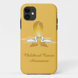 Case-Mate iPhone Case Ruban d'or de Cancer d'enfance avec des cygnes