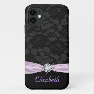 Coque Case-Mate iPhone Ruban et diamant pourpres de satin de dentelle