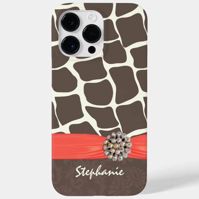 Coques Case-Mate iPhone Ruban imprimé Motif Giraffe et strass (Verso)