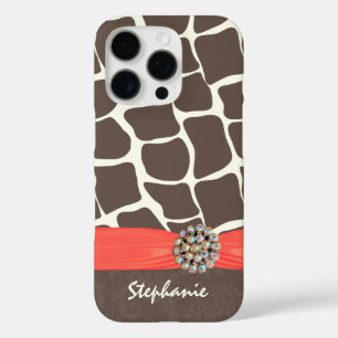 Coque iPhone 16 Pro Ruban imprimé Motif Giraffe et strass