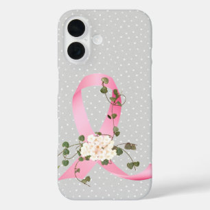 Coque Pour iPhone 16 Ruban rose avec lierre sur des points d'épingle