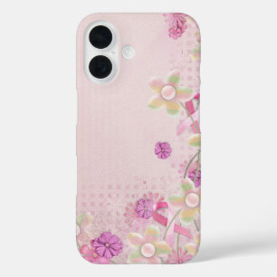 Coque Pour iPhone 16 Ruban rose et fleurs
