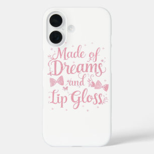 Coque Pour iPhone 16 Ruban Rose Féminin Citation "Rêves et Gloss pour l