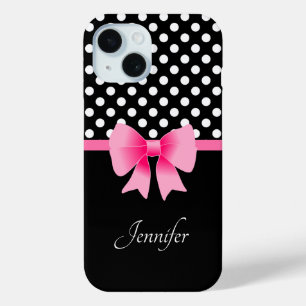 Coque Case-Mate iPhone Ruban rose Noir & Blanc Pois Nom