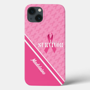 Etui iPhone 13 Ruban rose Personnalisé Cancer du sein Survivant