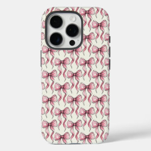 Coque iPhone 16 Pro Rubans aquarelle rose esthétique coquette féminine