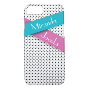 Coque iPhone 7 Rubans Chic Noir Blanc Bleu Rose