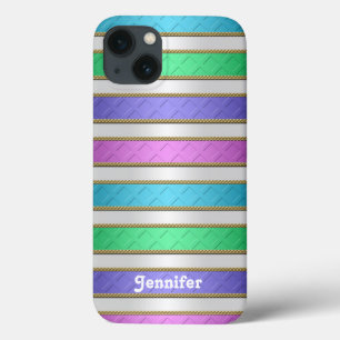 iPhone 13 Case Rubans Colorés Personnalisés avec des Rayures Arti