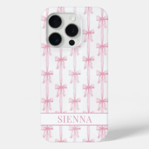 Coque Case-Mate iPhone Rubans Coquette Rose Monogrammés Rayés