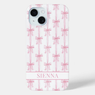Coque Case-Mate iPhone Rubans Coquette Rose Monogrammés Rayés