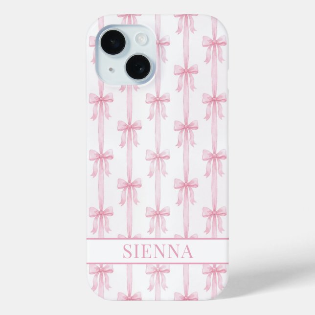 Coques Case-Mate iPhone Rubans Coquette Rose Monogrammés Rayés (Verso)