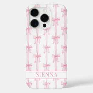 Coque iPhone 16 Pro Rubans Coquette Rose Monogrammés Rayés