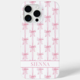 Coque Case-Mate iPhone Rubans Coquette Rose Monogrammes Rayés