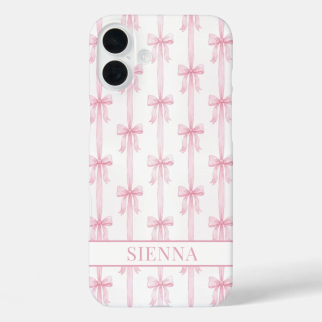 Coques Case-Mate iPhone Rubans Coquette Rose Monogrammés Rayés (Verso)