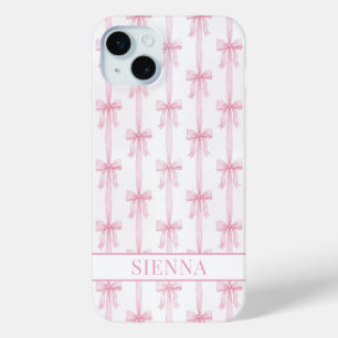 Coque Case-Mate iPhone Rubans Coquette Rose Monogrammés Rayés