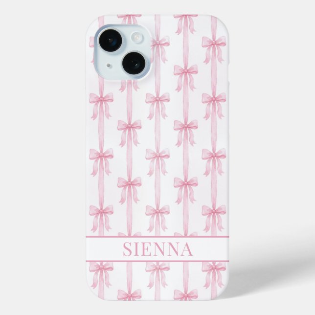 Coques Case-Mate iPhone Rubans Coquette Rose Monogrammés Rayés (Verso)