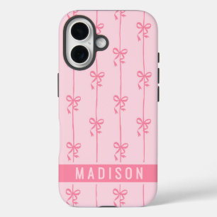 Coque Pour iPhone 16 Rubans Coquette Rose Noms Personnalisés Moderne Fé